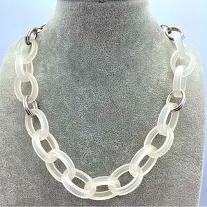 Graziano Frosted Lucite & Silver Tone Chain Link Statement Necklace 22”